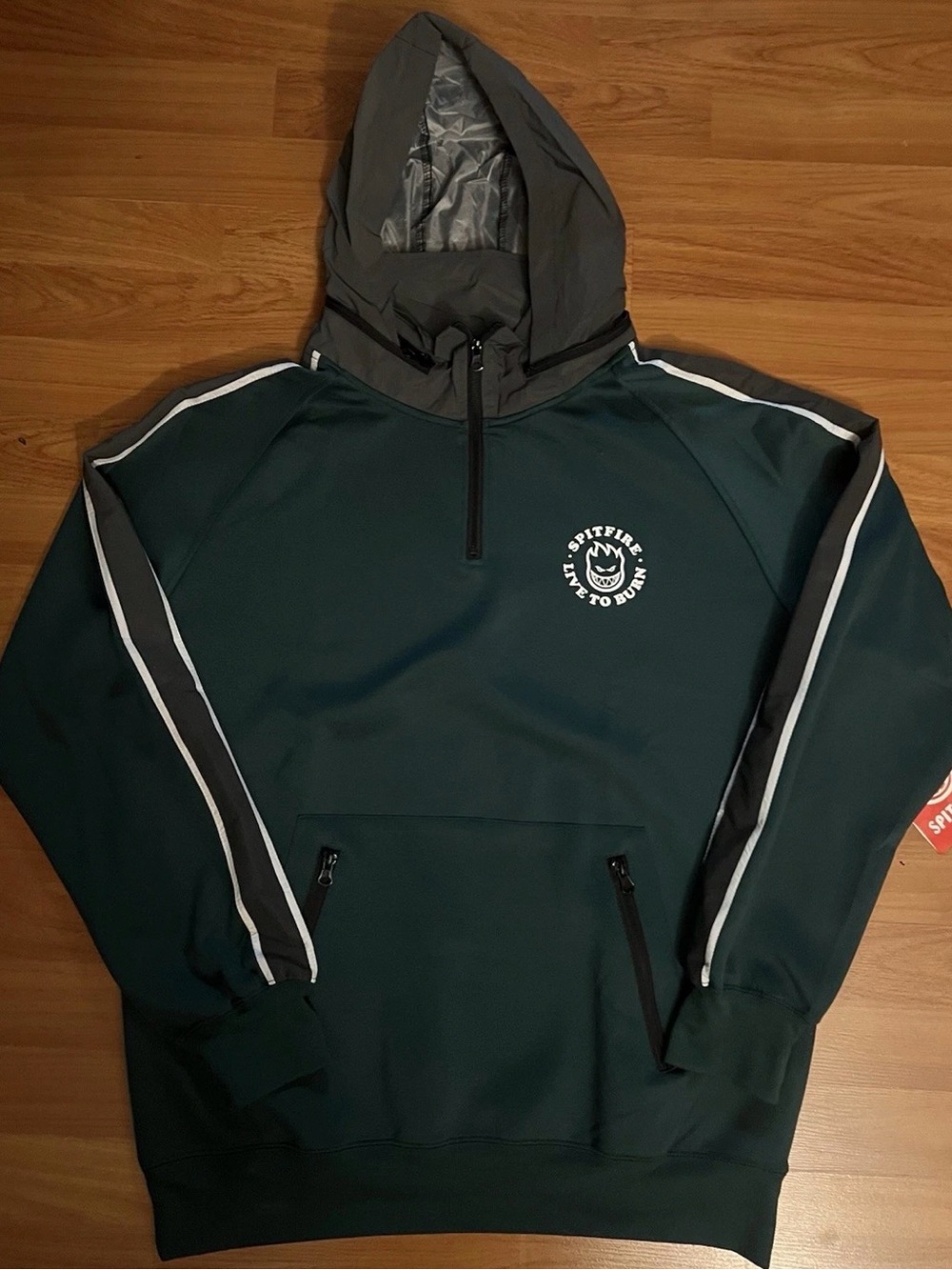 Spitfire Men’s Forest Green & Gray Hooded Windbreaker Pullover